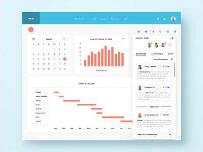 Project Management Interface analytics calendar chat dashboard graphs interface messaging modern project management saas sketch software