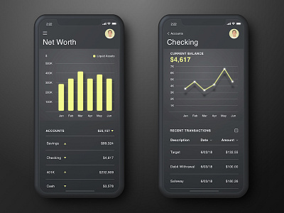 Personal Finance App app bank banking chart dark dashboard data finance graph ios iphone x product design sketch ui visualization