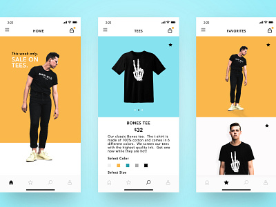 Tees app cart clothing color ecommerce fashion iphone minimal mobile sketch tshirt ui ux