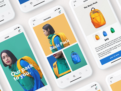 Backpacks (Mobile Version) app backpacks cart checkout clothing color ecommerce fashion ios iphone iphone x minimal mobile product design sketch ui ux