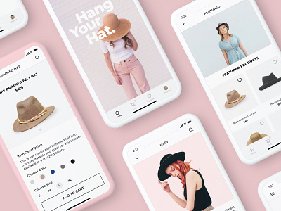 Hats (Mobile Layout) app cart checkout clothing ecommerce fashion hat ios iphonex minimal mobile pink product design sketch ui ux web web design