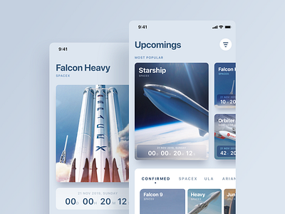 Space Launches App UI animation app clear counter ios launch mobile design mobile ui space ui white