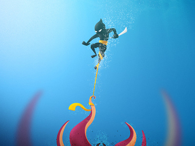 Ninja in trouble animaninja character flat ninja octopus sea shinobi trouble under water