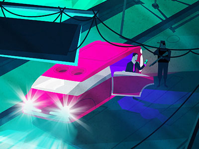 City Contract - Fragment 02 car cellphone character city cyberpunk flat guard icon party pink tron