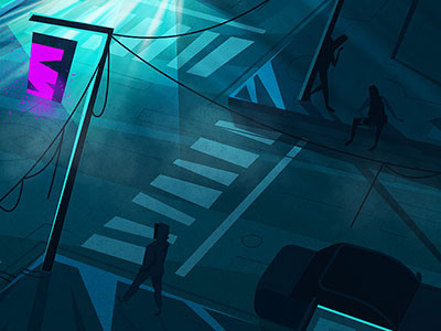 City Contract - Fragment 03 car cellphone character city cyberpunk flat guard icon party pink tron