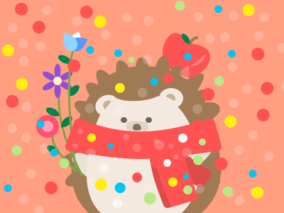 A hedgehog is waiting for his Christmas date apple christmas cute dailyillustration flower hedgehog illustration red scarf