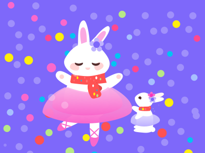 Ballet rabbit is dancing with her baby baby ballet bunny christmas cute dance flower illustration rabbit red scarf