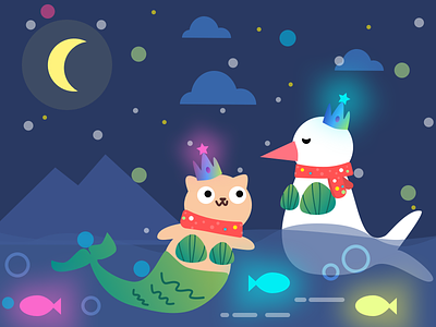 So what do you think of the snowman I made? cat christmas illustration lake merman moon mountian sketch snow snowman winter