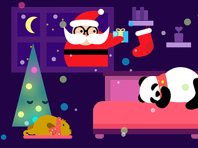 He will find me on Christmas Eve bedroom cat christmas cute illustration moon panda santa sleep tree window