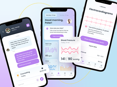 Heart Keeper – Health App app design glassmorphism health health app interface design mobile ui ux