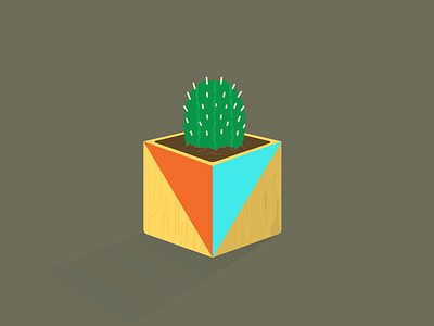 Mini Cactus cactus cube icon illustration mini planter vector wooden
