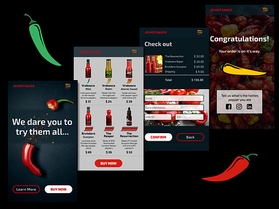 Jo Hot Sauce online shop - mobile version app branding design illustration ui ux