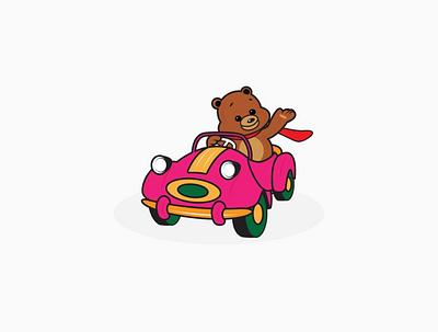 Illustration bear and car. character graphic design illustration vector