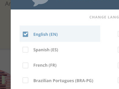 Multilingual Options dropdown language overlay selector