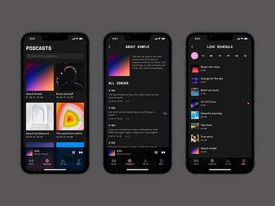 On Air. iOS App covers design entertainment ios live mobile music podcasts schedule ui ux web