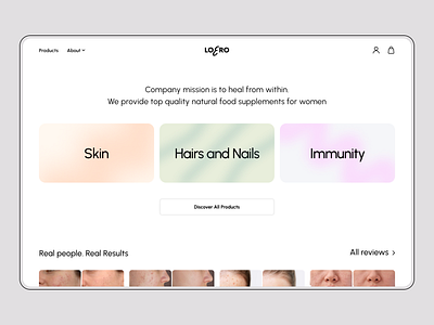 Loero. Ecommerce beauty design dietary supplements ecommerce face flat hair health immunity shop skin ui ux web