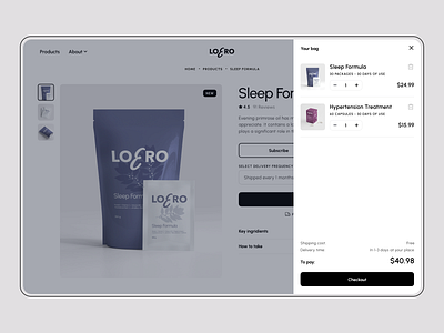 Loero. Ecommerce basket beauty cart design flat goods hair health immunity items shop skin supplements ui ux web