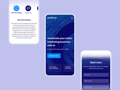 LeadDrop. Landing page design marketing mobile reports ui ux web