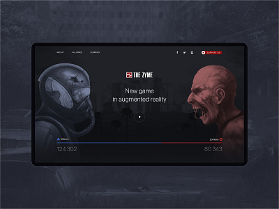 The zyme alliance augmentedreality dark design flat game kickstarter main screen play promo page ui ux web website zombie