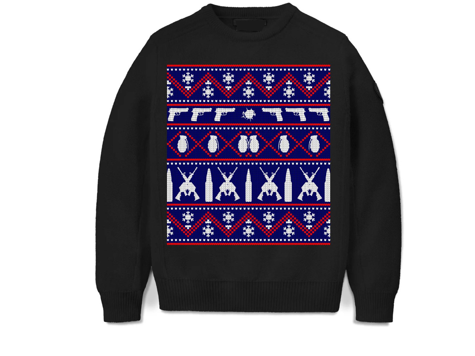Ugly Christmas Sweater Pattern. rifles, grenades or bullets, by