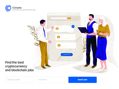 Illustration for the coin.jobs blue character download freebies header hero icons illustration ios noise team texture web