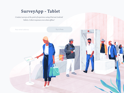 Illustration for the Surveyapp blue character cover download freebies header hero icons illustration noise texture web