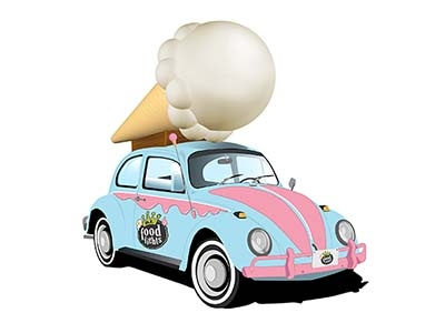 Ice Cream Throwdown beetle blue bug cone fight food ice cream illustration pink rhode island vector volkswagon