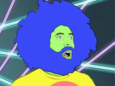 Reggie Watts blue hair illustration lazers photoshop portrait reggie watts