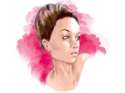 Portrait of red female photoshop pinup portrait profile red retro shoulder wacom