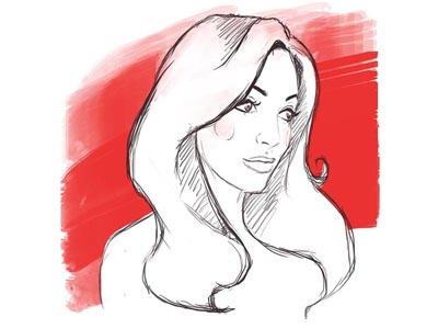 Ms. Lake digital drawing female hair illustration line art photoshop portrait red vanessa lake wacom