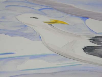 Seagull Angle bird clouds ocean sea seagull watercolor