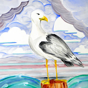 Seagull Watercolor bird clouds ocean sea seagull watercolor