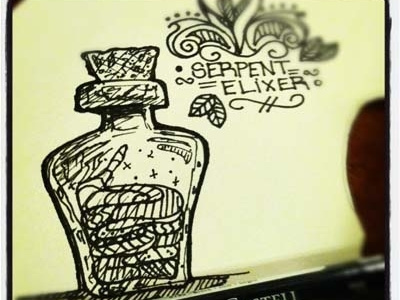 Serpent Elixer Jar cork elixer illustration jar pen serpent sketch snakes