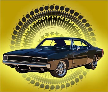 Dodge Charger RT (reworked) black bombs bullets car charger custom dodge hot illustration muscle pattern brush rims rt stars vector yellow