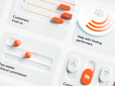 Neumorphic cards 3d abstract c4d calendar clean control graphic design illustration interface neomorphic neomorphism neumorphism orange settings slider switcher ui user interface white yandex