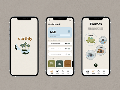 Earthly: App Design app appdesign branding design graphic design illustration mobile mobiledesign mobilelayout sustainability sustainabilitydesign ui ux