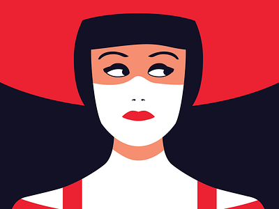 Girl with red hat digital art graphic illustration minimalist vector