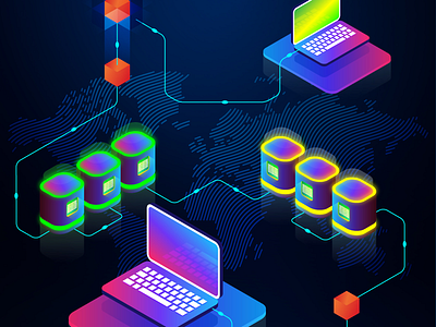 Blockchain technology adobe blockchain illustration isometric isometric design vector