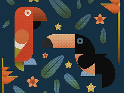 Parrot & Toucan design geometric gradients halftone illustration illustrator tropical