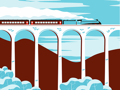 Mallard locomotive and viaduct adobe art bright clean color drawing flat graphic graphic design icon illustration illustrator minimal red sketch vector wacom