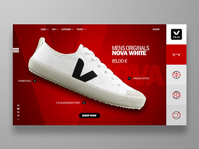 E-commerce landing page concept for VEJA app business concept design e commerce graphic design home page landing page red ui user experience user interface ux website