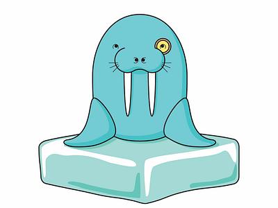 Walrus on ice art blue clean color colour digital art drawing illustration illustrator minimal seal vector wacom