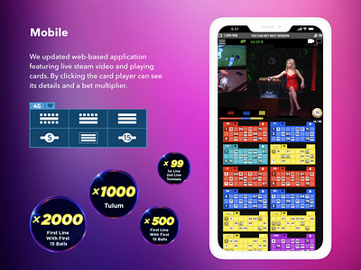 Mobile screen for bingo game bingo card circle design game illustration lottery multiplier ui