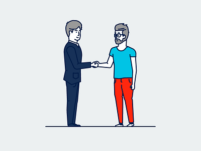 Handshake character hipster line outline suit vector