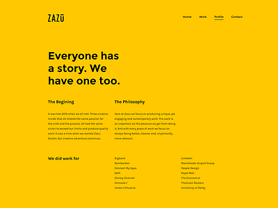 zazu.tv website - Profile design layout motion portfolio typography ui website yellow