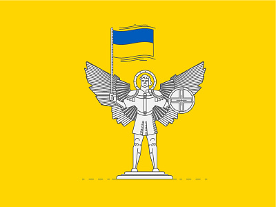 Ukraine flag line art linear shield statue ukraine yellow