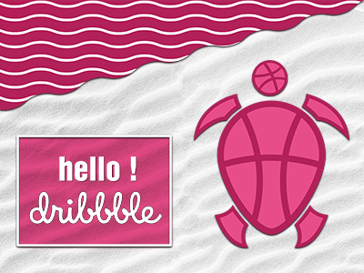 Hello Dribble debut design dribbble first shot hello icon illustration sand sea summer turtle waves