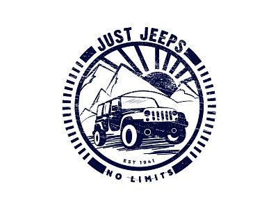 Just Jeeps Identity Design adventure badge car icon jeep logotype mountain retro sun