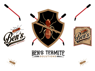 Bens Termite Solution badge insect logo pest control shield solution termite vintage wood