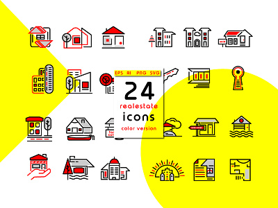 Real Estate Icons Vol 01 architecture building form house icons key real estate roof sale sun tree